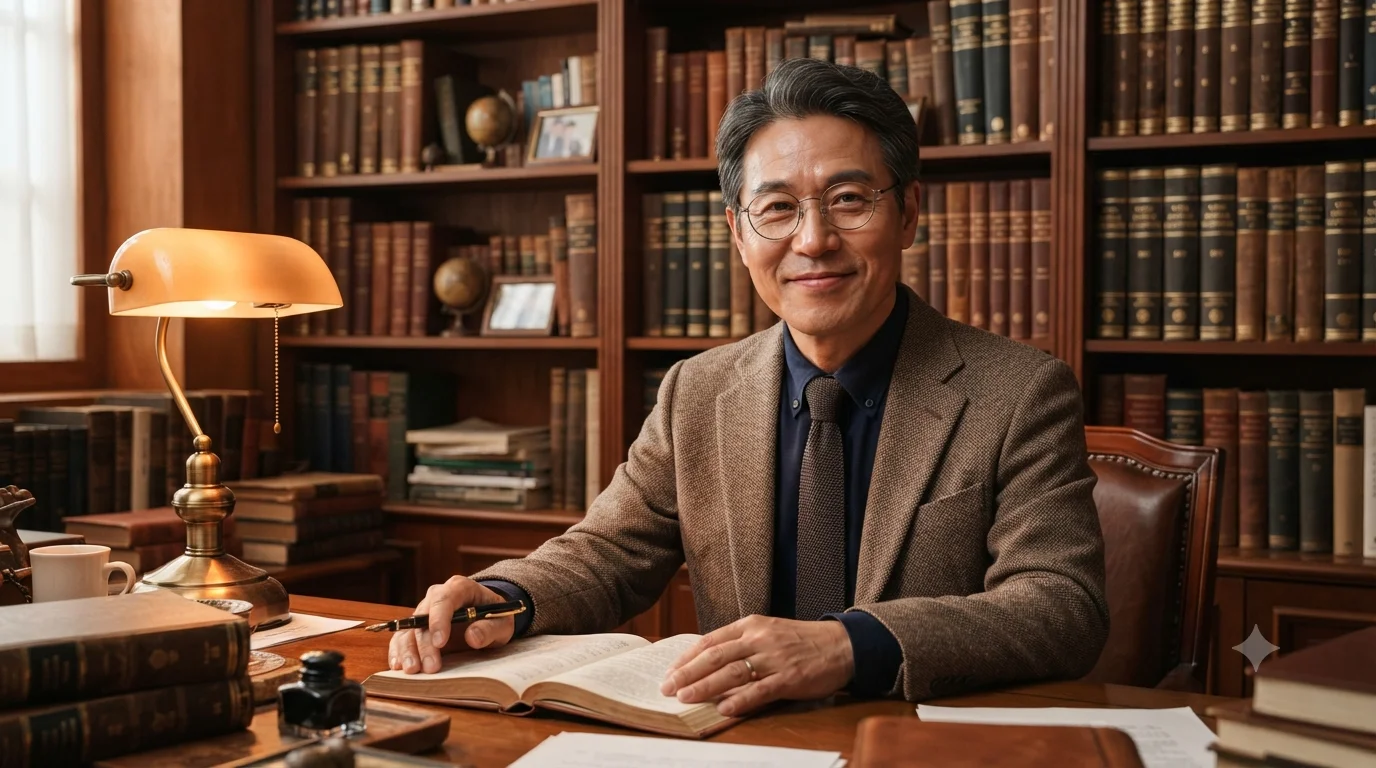 남성 교수 서재 포트레이트