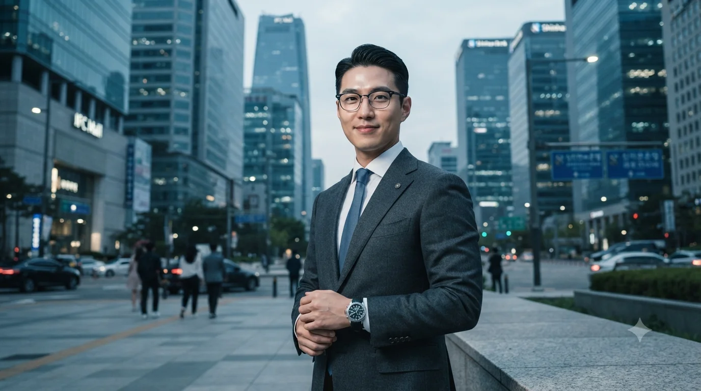 남성 컨설턴트 금융가 배경